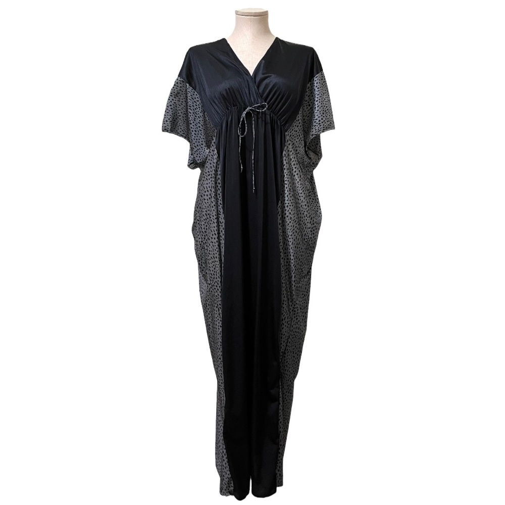 Vintage Undercover Wear Kimono Nylon Maxi Gown Sleepwear Black Gray - Picture 12 of 12